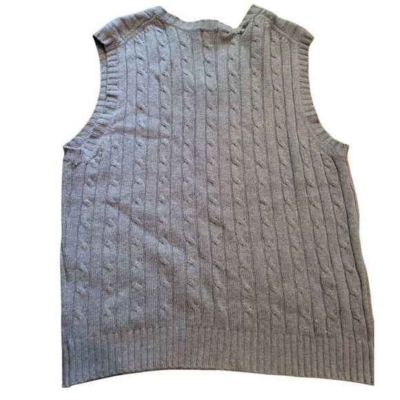L.L. Bean Sweater Vest Men's Large Blue Cable Knit Wool Blend V Neck - Picture 3 of 4